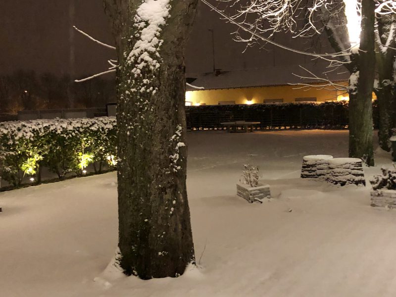 Verschneite Terrasse Im Restaurant Campus in Ludwigsburg